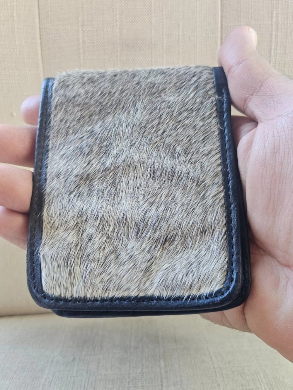 Handmade Billfold Real Fur Wallet Black/White Hair Genuine Leather Cardholder